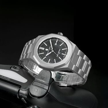 Годинник SAPPHERO для чоловіків з нержавіючої сталі, 50M водостійкий, класичний аналоговий кварц з календарем. Елегантний подарунок для чоловіків (сріблястий браслет/чорний циферблат)