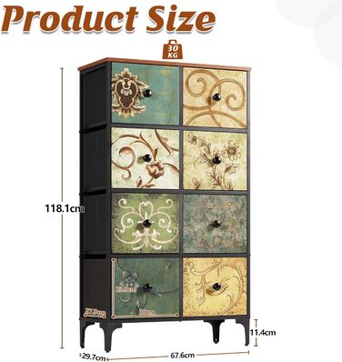 LYNCOHOME Chest of Drawers Cabinet with 8 Fabric Drawers, Sideboard with Fabric Drawers, Drawer Unit for Kitchen, Office, Hallway, TV Stand with Fabric Drawers