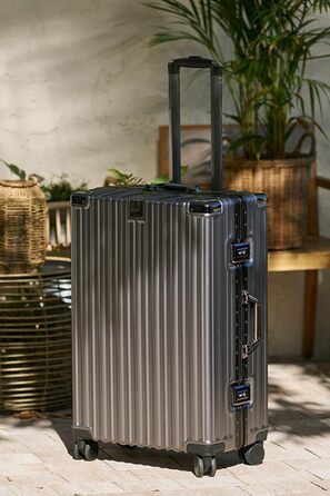 Валіза Aoliwei 67 см, жорсткий корпус з полікарбонату, 65 л, з підстаканником та TSA-замком, 4 колеса, сіра (розмір S)