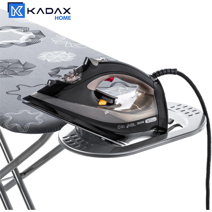 Відкидна гладильна дошка KADAX 120x38 см з металевою сіткою, регульована висота, з підставкою для праски (сіра)