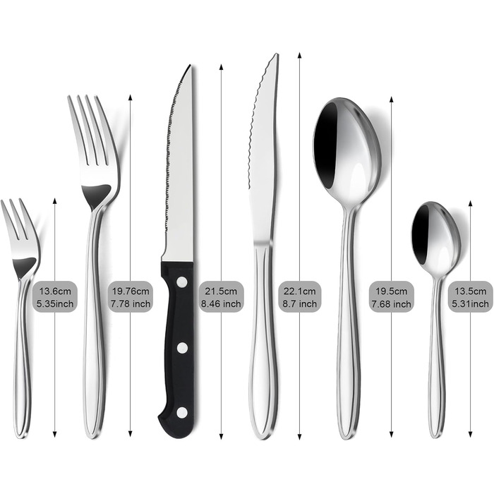 Набір столових приборів Hunnycook 72 шт. з ніжками для стейка, преміум-якість, нержавіюча сталь, для дому/ресторану/вечірки, придатний для миття в посудомийній машині