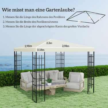 Outsunny Replacement Canopy for Gazebo 3 x 3 m, Waterproof Gazebo Roof, Replacement Cover for Garden Gazebo, Replacement Parts Made of Oxford Fabric, 370 g/m², Cream White | Aosom
