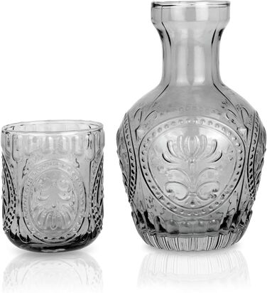 Curator Home Vintage Glass Carafe with Lid & Matching Drinking Glass – 750 ml Capacity – Elegant Glass Jug for Water, Juice, or Wine – Stylish Home Decor for Kitchen or Dining Room (gray)