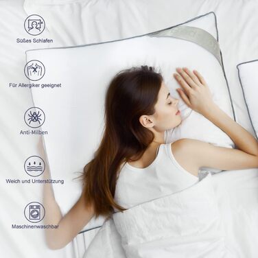 BedStory Pillows 80x80, 2-Pack Washable Microfiber Pillows, 1500g Supportive, Breathable Pillow, Suitable for Side Sleepers, Back Sleepers, and Stomach Sleepers, White 2 Pieces (1 Pack) White+Blue-1