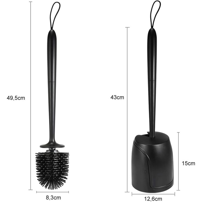 Набір для туалету: щітка з тримачем, силіконова щітка для унітазу, довга ручка, швидке висихання, настінний/підлоговий монтаж (білий та чорний)