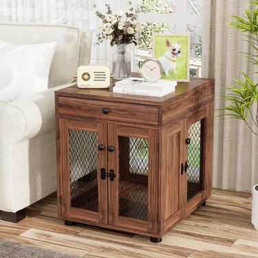 Клітка для собак VOWNER з дерева, 3 двері, з ящиком, 51x60x62 см, для собак до 20 кг, горіховий колір