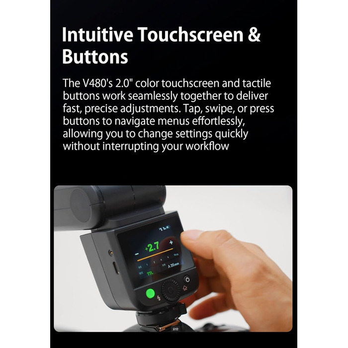 Спалах GODOX Blitz V480C з сенсорним екраном, GN50, TTL, HSS 1/8000s, сумісний з Canon R6 Mark II R10 R7 R100 EOS-R R5 Mark II R6 RP R8 M50 600D 90D 700D 750D