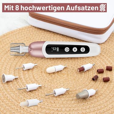 Електричний набір для манікюру та педикюру AOMEES з 9 насадками, 10 швидкостей, LED-підсвічуванням, для гелевих та товстих нігтів, з кейсом