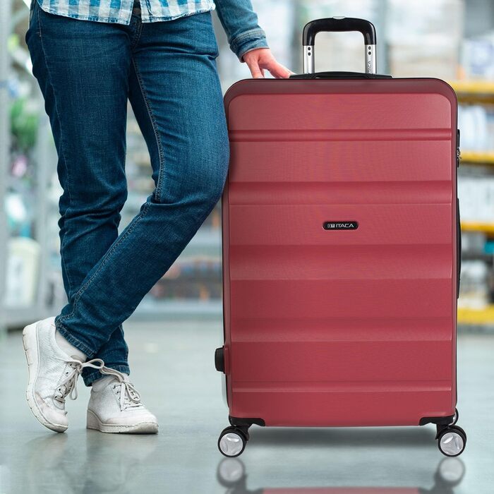 ITACA - Large Suitcase, 4 Wheels, Large Lightweight Suitcase. Rolling Travel Suitcase Large. Large Suitcase for Airplanes, Hard Shell with Checked Lock - Trolley, (Coral Red)