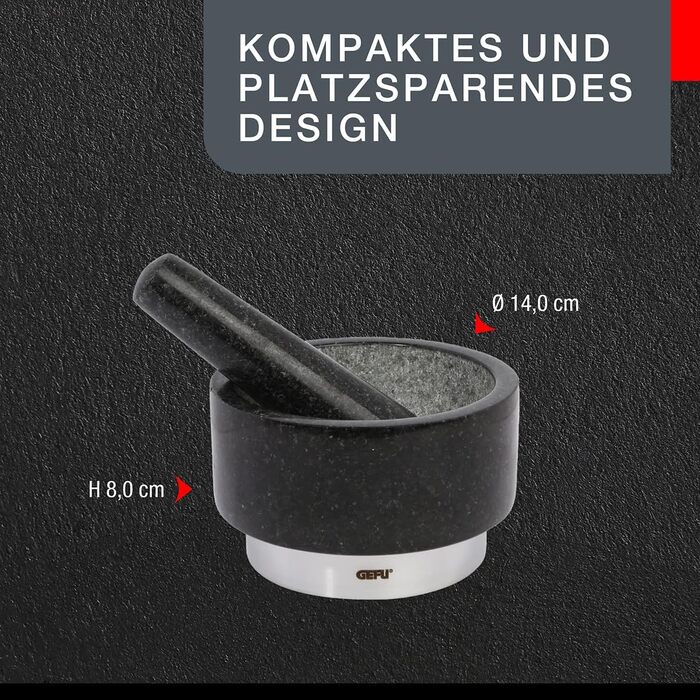 GEFU X-Plosion ступка та товкачок, чорний, Ø 14 см, H 8 см