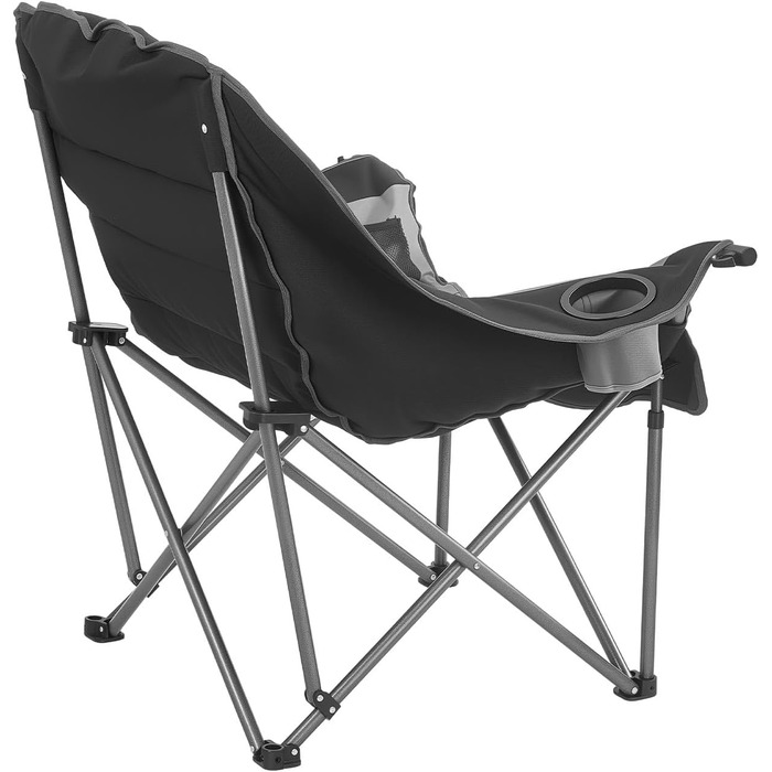 Кемпінговий стілець VEVOR великий, складний - до 204 кг, з підсклянниками, для риболовлі, пікніка, чорно-сірий