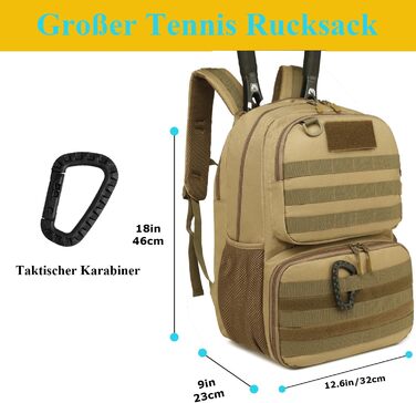 BlesMaller Tactical Tennis Backpack with Shoe Compartment & Racket Protection - Unisex Tennis Bag (Brown)