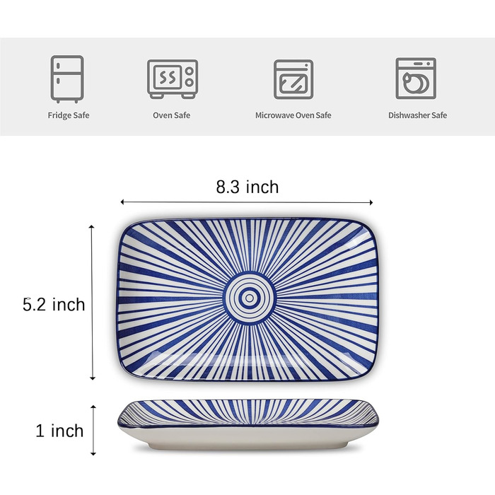 Набір салатників прямокутної форми з кераміки Selamica, 8 дюймів, набір з 4 шт. - для салатів, закусок, суші, фруктів. Різні кольори