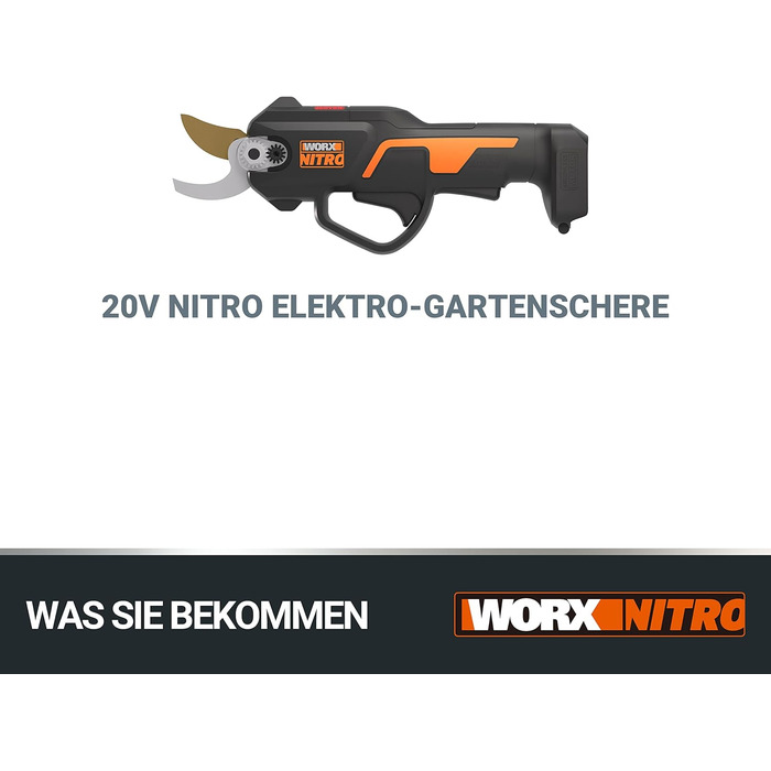 Worx NITRO WG330E.9 20V Cordless Hedge Trimmer - Effortless cutting thanks to electric drive, brushless motor, without battery and charger, Black/Orange