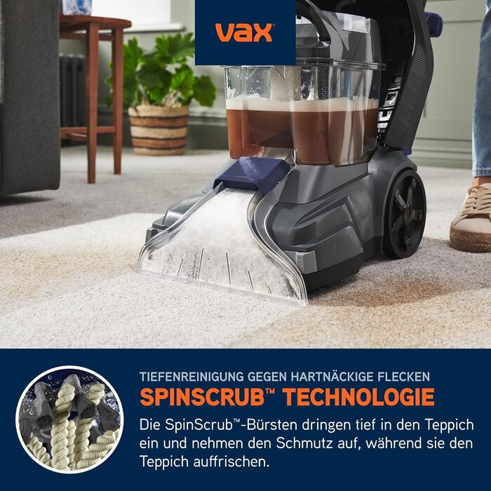 Vax SpinScrub Power Plus: Чистий дім без зусиль! Потужний мийник для килимів та м'яких меблів з технологією SpinScrub, XL-резервуар, швидке висихання та ефективне видалення плям. Підходить для дому.