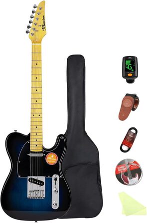 Електрогітара Bullstar для початківців TL Series, повний розмір, корпус з павловнії, гриф C-подібної форми, комплектація з аксесуарами, сумка MS110 (блакитна)