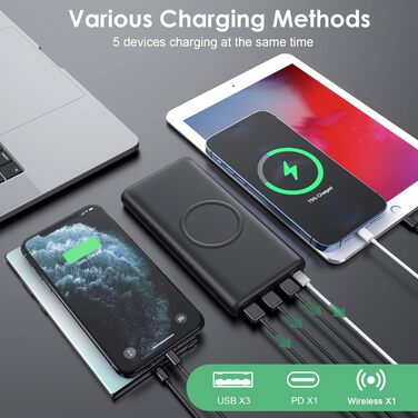 Портативний зарядний пристрій Powerbank 26800mAh з бездротовою зарядкою 25W PD3.0+QC4.0, 15W, 4 виходи USB-C, LCD дисплей, чорний (Q5)