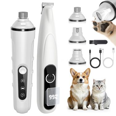 Триммер для стрижки кігтів та стрижка кігтів для собак 2 в 1, безшумний, акумуляторний, електричний, для великих, середніх та маленьких собак, білий