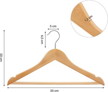 Дерев'яні вішалки для одягу SONGMICS для дітей, 10 шт., з перекладиною, затискачами, поворотний гачок 360°, довжина 35 см, білий CRW006W02