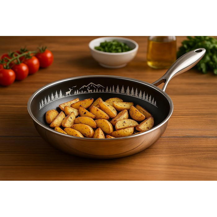 FIXLINE Black Forest Frying Pan 28cm - RED Design - Scratch-Resistant PTFE-Free Coating - Compatible with All Cooktops (including Induction) - Oven Safe up to 250°C - Easy Cleaning - Ideal Gift