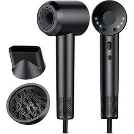 Іонофен Haartrockner: Швидке сушіння, 160 000 об/хв, 200 млн негативних іонів, термоконтроль, насадка-дифузор (Deep Black)