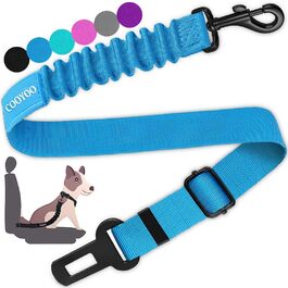 COOYOO Dog Safety Harness Seat Belt - Adjustable Nylon Pet Car Seat Belt with Elastic Bungee Buffer (Blue)