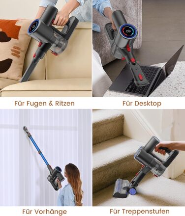 Версліф: Бездротовий акумуляторний пилосос 500W, 45 хв роботи, 40kPa, з LED-дисплеєм, для дому, авто, прибирання шерсті тварин, синій