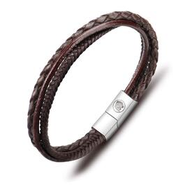 Чоловічий шкіряний браслет Lederarmband з гравіюванням та магнітним застібком (чорний/коричневий, 21 см)