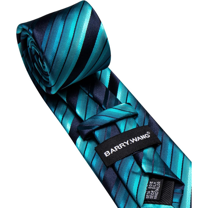 Комплект краваток Barry.Wang: краватка, кишеньковий хустинка, запонки (синьо-зелена смужка)