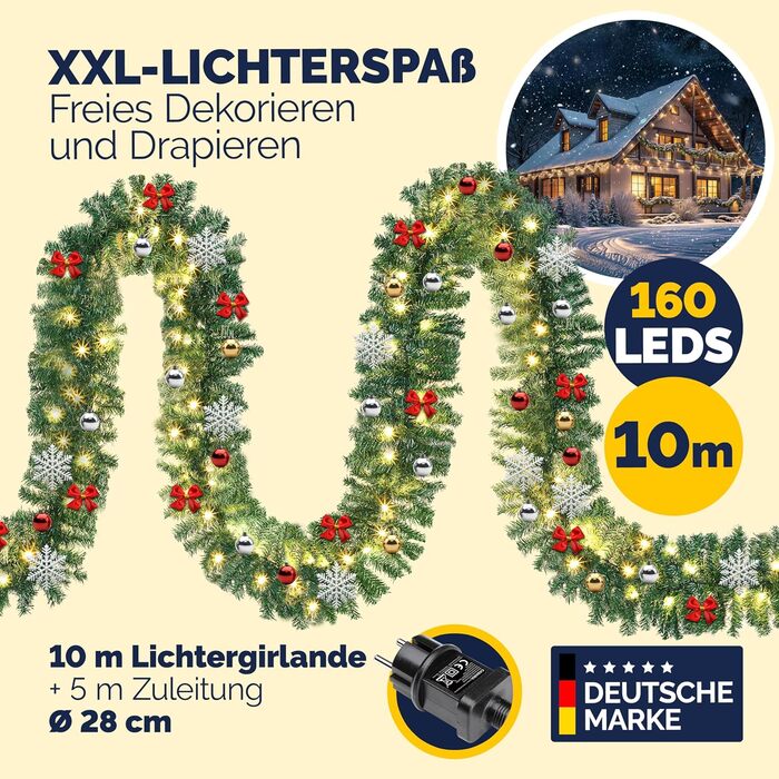 Гірлянда святкова CASARIA 5м, 100 LED, тепле біле світло, для декору приміщень та вулиці