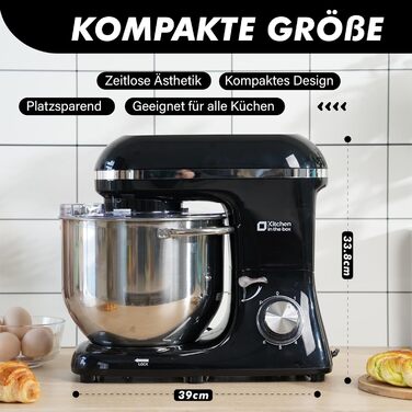 Кухонна машина Küchenmaschine 6.2 л, 1400 Вт, 6 швидкостей, з набором насадок (чорний)