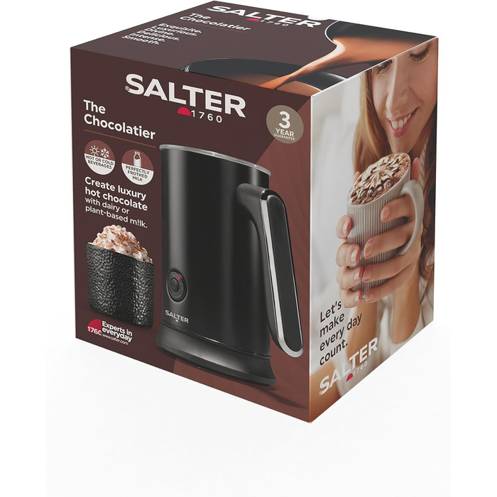 Електричний шоколатьє Salter Chocolatier: приготування гарячого шоколаду, пінка для кави, нагрів молока, 500W, бездротовий, LED-панель, 240/115мл, EU штекер