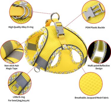 Нашийник та поводок для собак: комплект для прогулянок, нашийник для цуценят, м'який дихаючий аксесуар для тварин, світловідбиваючі смуги, для дуже маленьких собак та котів, блакитно-рожевий (XXXS, жовтий)