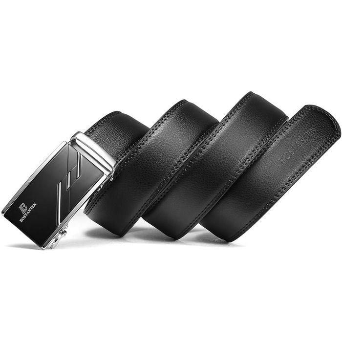 Шкіряний чоловічий ремінь BOSTANTEN з автоматичною пряжкою (рачет), 35 мм, чорний, довжина 115 см (на талію 32-38 дюймів), класичний бізнес-стиль