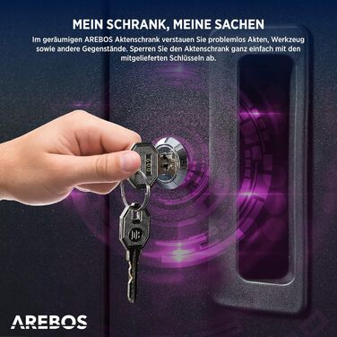 Металевий офісний шафа Arebos, чорний, 90x90x40 см, регульовані полиці, на колесах