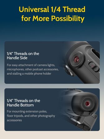 Стабілізатор для смартфона AOCHUAN 3-осьовий з функцією розпізнавання обличчя, вбудованим світлом, 1/4 дюйма, для iPhone 16/15 Pro, Android, TikTok - Smart X Kit, Чорний