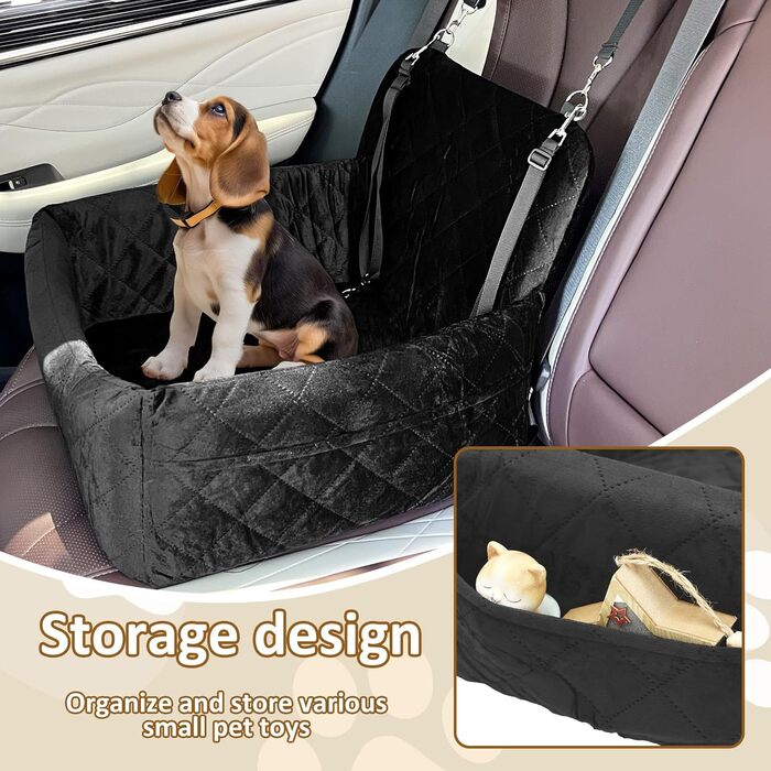 Автокрісло для собак, 40x40x35 см, чорне. Підходить для маленьких та середніх собак. З двома ременями кріплення.