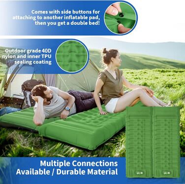 Каремат для кемпінгу самонадувний, 12 см, ультралегкий, з насосом та подушкою. Підходить для туризму, пляжу та відпочинку на природі (зелений)