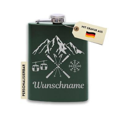 Фляга з нержавіючої сталі з гравіюванням Flanacom, 227мл (8oz), з воронкою. Ідеальний подарунок для гірськолижників та чоловіків. Персоналізована гравіюванням (дизайн 6, зелений).