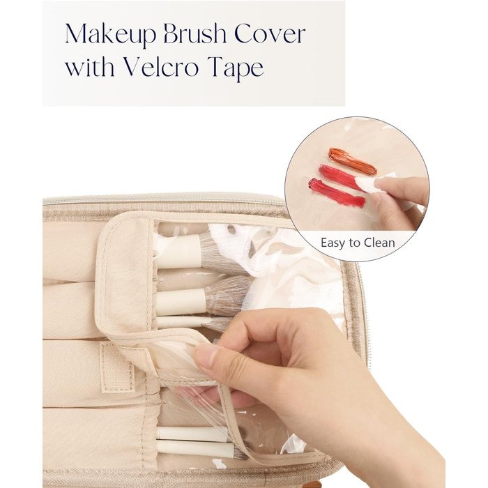 Велика косметичка для жінок: водонепроникна дорожня косметичка з відділеннями (Бежевий)