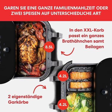 Аерофритюрниця Instant VersaZone XXL 8.5л з двома камерами - Цифрова, нержавіюча сталь, 8 програм: смаження, випікання, гриль, сушка, підігрів