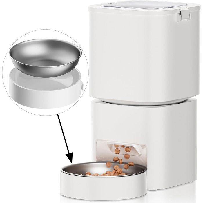 Автомат для годування котів та собак, 5л, розумний, білий. Програмоване годування 1-10 разів на день.