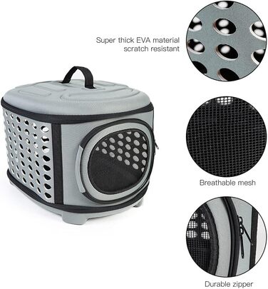 Складана переноска для кота, переноска для кота/маленьких собак, переноска з м'яким дном (сіра)