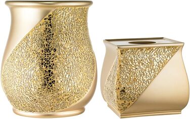 Набір аксесуарів для ванної кімнати Zahari Home Sinatra: мильниця, дозатор мила, тримач для зубних щіток, стаканчик, сміттєве відро та органайзер для серветок. Сучасний дизайн, блискуче мозаїчне скло, чорний колір.