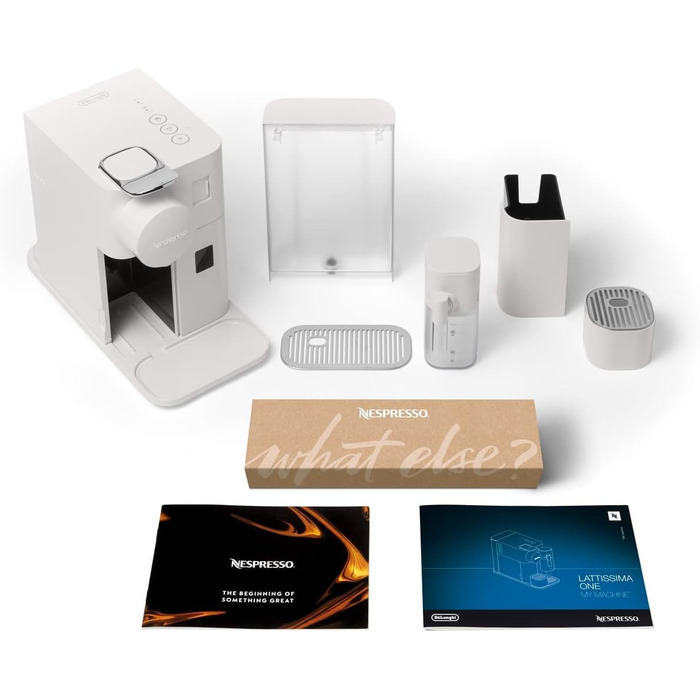 Кавова машина капсульна Nespresso De'Longhi Lattissima One EN510.W з автоматичною системою приготування молока, 3 кнопками вибору напоїв, резервуаром для води 1 л, тиском помпи 19 бар, швидким нагріванням за 25 секунд, автоматичним вимкненням, біла Porcel