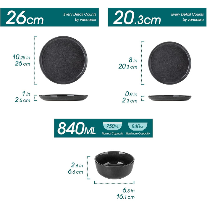 Набір посуду Steingut vancasso ANYA, 18 предметів, сірий (6 персон)