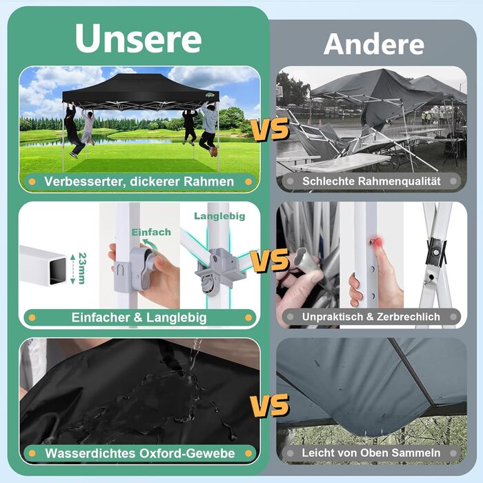 COBIZI Pavilion 3x3m Foldable, Waterproof & Winter-Proof – Stable Garden Tent with 23mm Steel Tube, UV50+ and Mosquito Nets for Camping/Parties + Carry Bag (Black, 3mx4.5m)