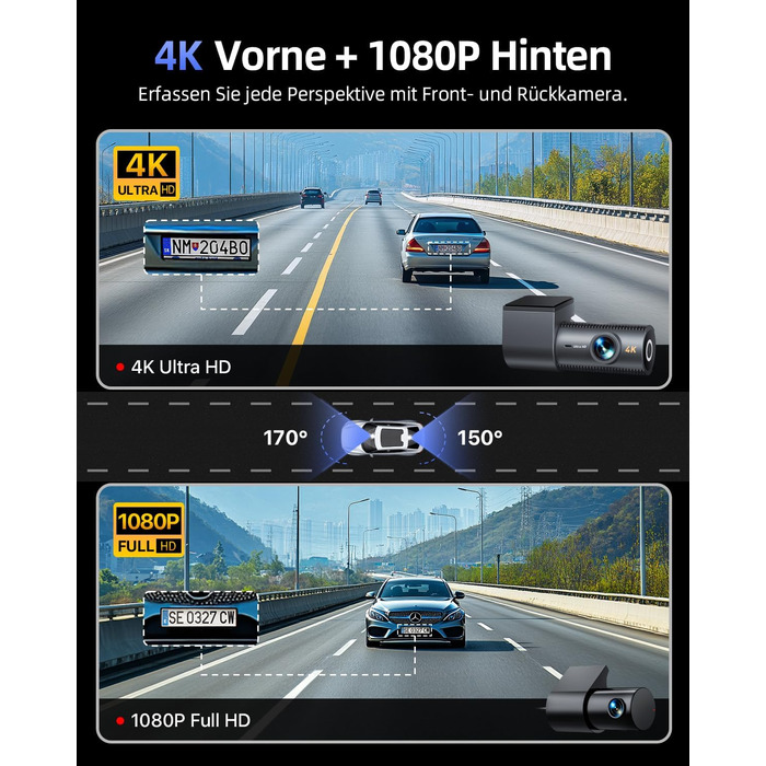 Відеореєстратор автомобільний 4K+1080P Dashcam з Wi-Fi, SD 64GB, нічна зйомка, G-сенсор, паркування