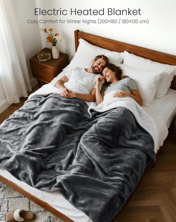 Електрична ковдра AnySun з підігрівом 180x130 см з автовимкненням, 6 режимів нагріву, таймер 10 годин, захист від перегріву, для ліжка, дивану, машинне прання, сіра