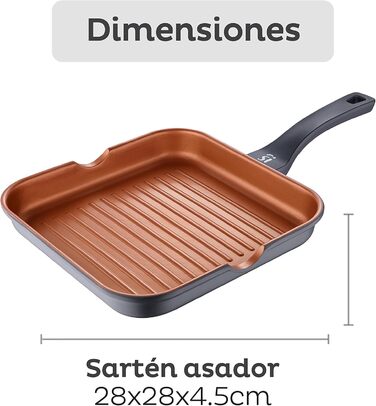 Гриль сковорода San Ignacio Bronze 28x28 см, алюмінієва з антипригарним покриттям, для всіх типів плит